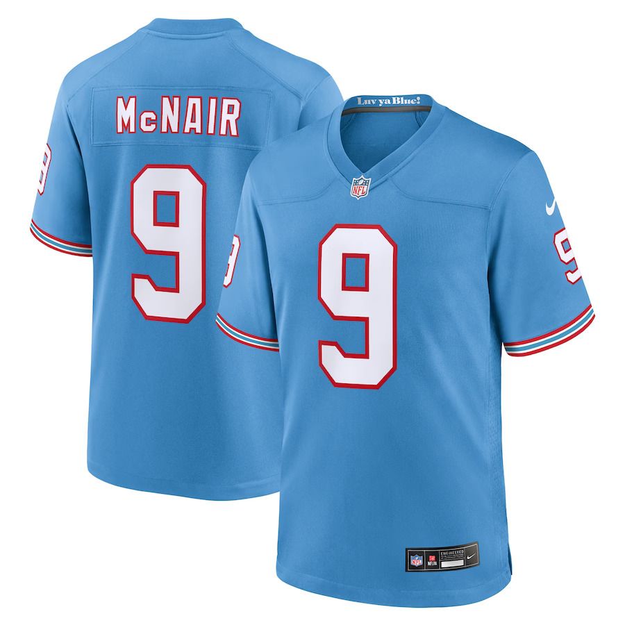 Men Tennessee Titans #9 Steve McNair Nike Light Blue Oilers Throwback Retired Player Game NFL Jersey